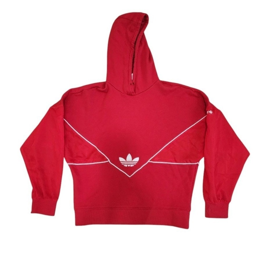 Adidas Red Cropped Hoodie | Size XS | 3-Stripe Pullover | Y2K Sporty